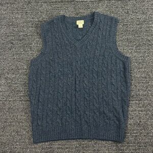 LL Bean Sweater Vest Men LT Large Tall Blue Shetland Wool Cable Knit Fisherman